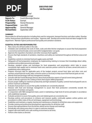 job desc Executive Chef
