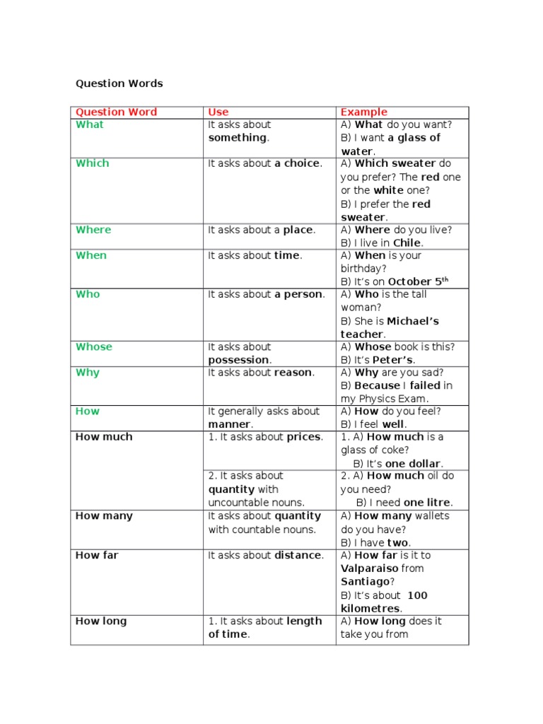 Question Words. | PDF | Language Arts & Discipline
