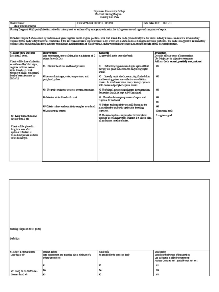 Sepsis Nursing Care Plan Template | PDF | Sepsis | Shock (Circulatory)