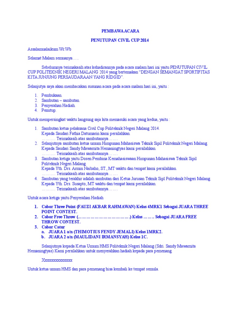 Pembawa Acara Penutupan