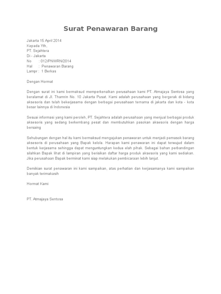 Download 81+ Contoh Surat Surat Penawaran Barang Terbaru Gratis