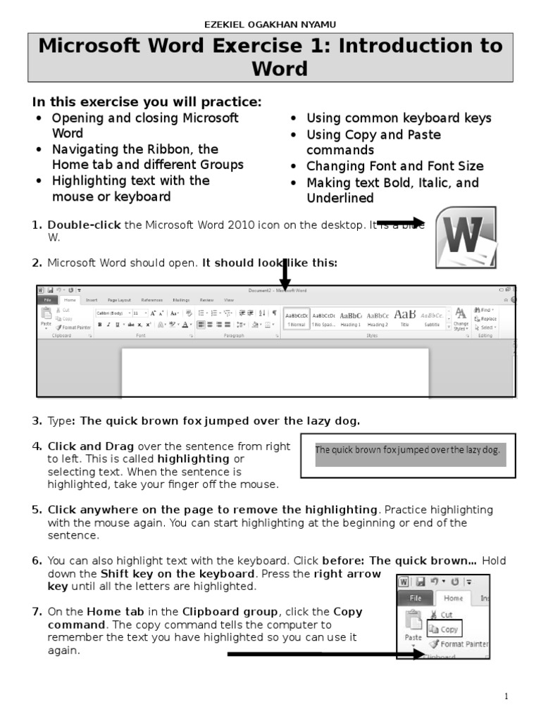 Word Exercise 1 Introduction 1 1 | PDF | Computer Keyboard | Point And ...