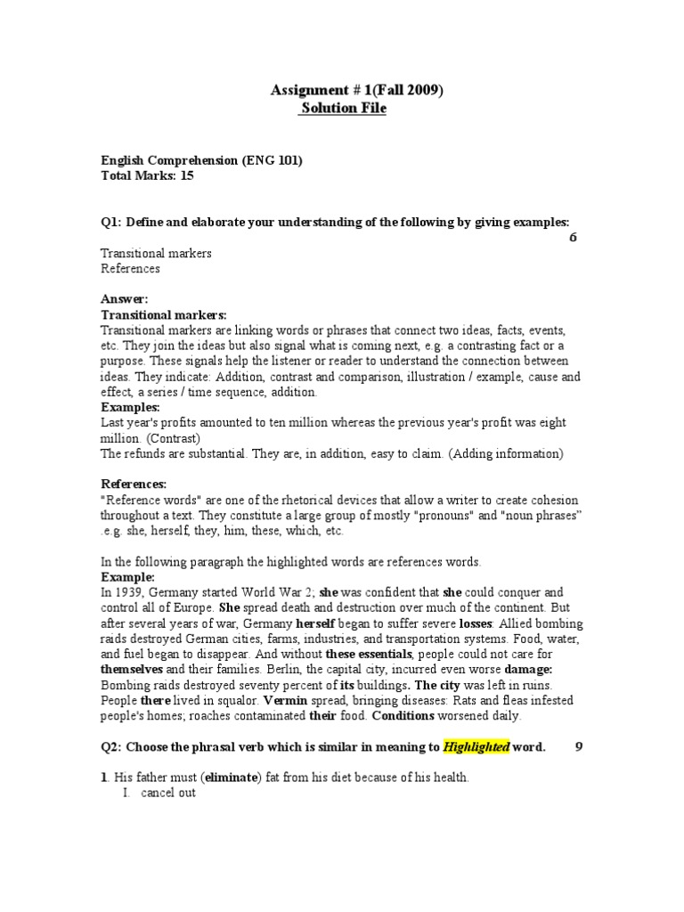 English Comprehension Assignment Guide | PDF | Word | Germany