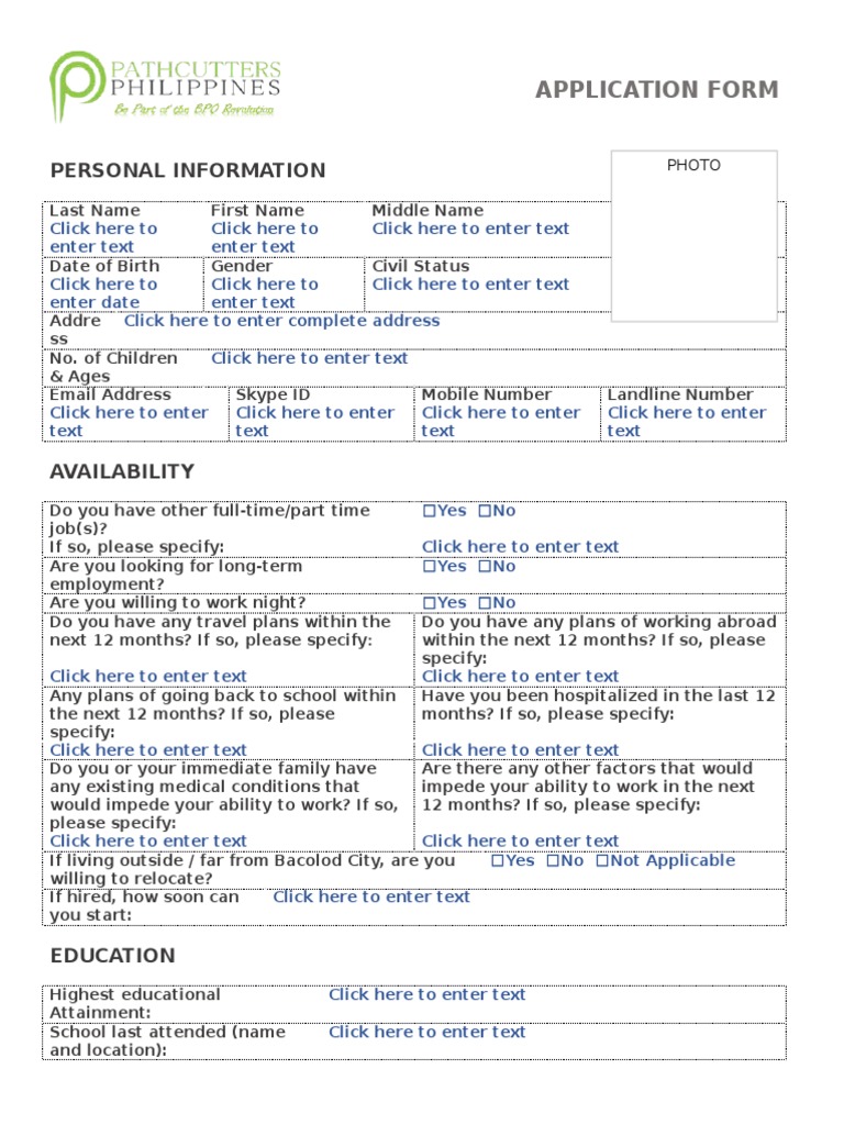 Personal Information: Application Form | PDF