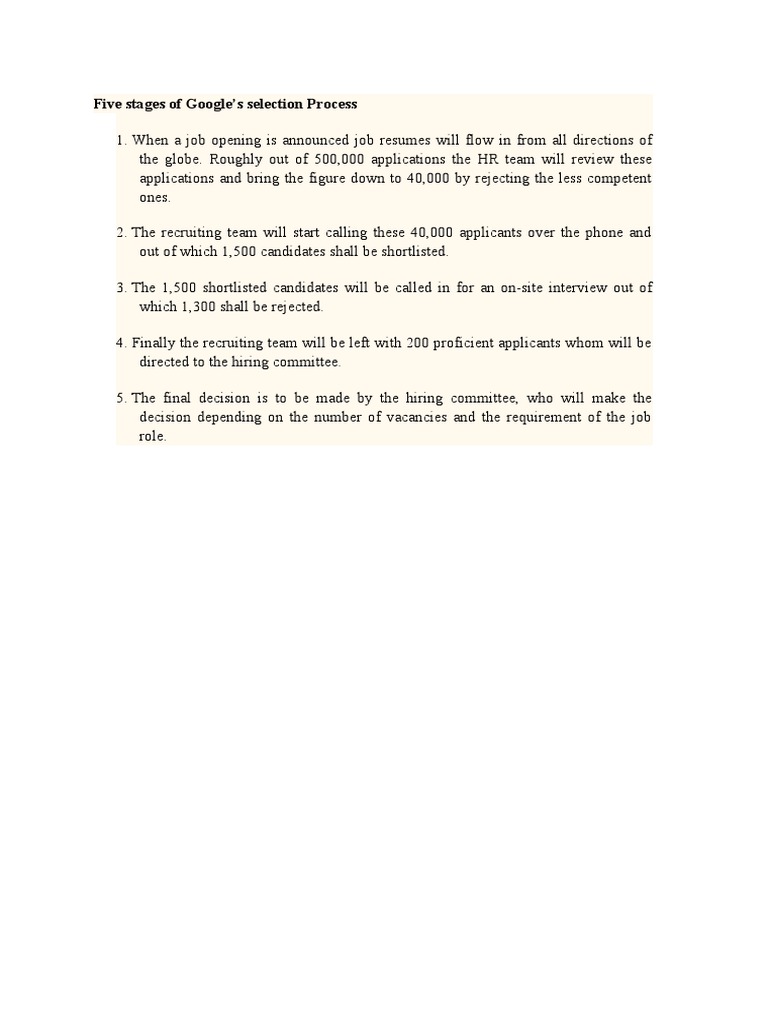 Google Job Selection Process Stages | PDF