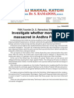 Investigate Whether More Tamils Massacred in Andhra Pradesh: PMK Founder Dr. S. Ramadoss Statement