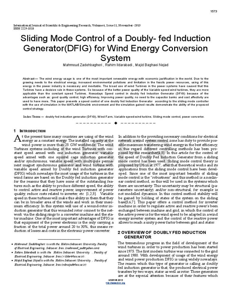 Sliding Mode Control of A Doubly Fed Induction Generator DFIG For Wind ...