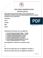 Nomination Form for the Student Council Election