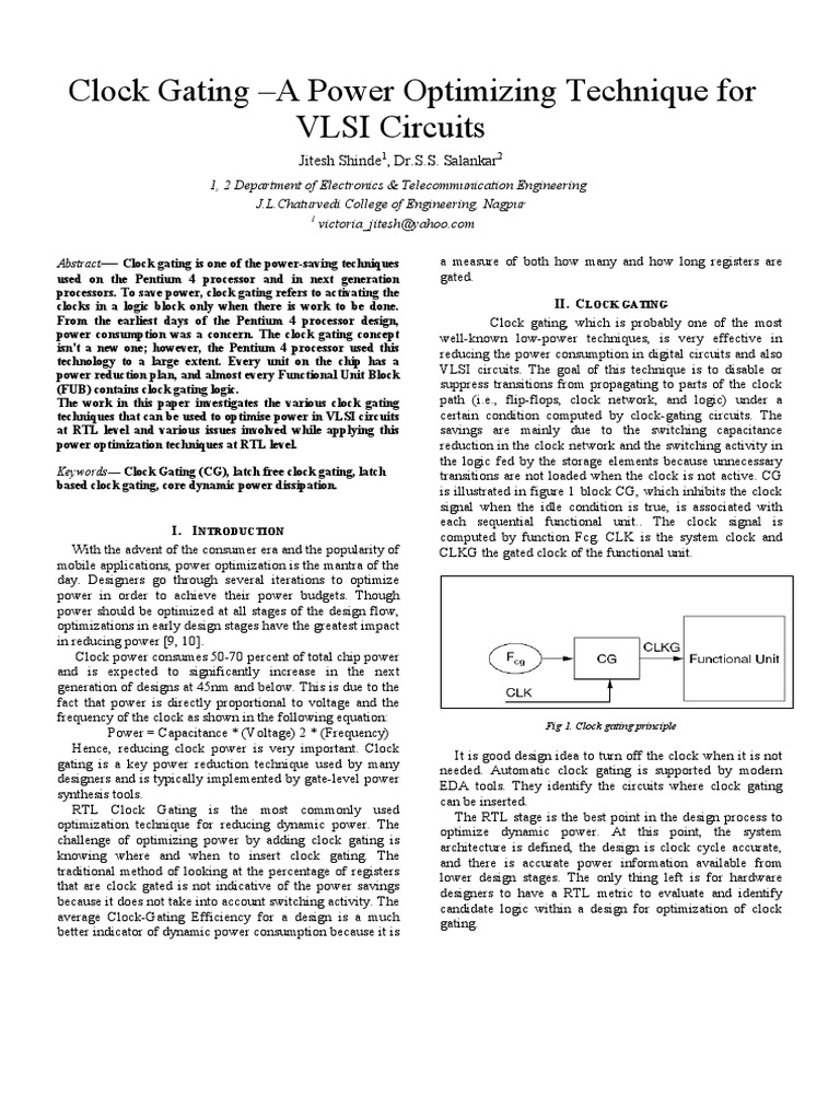 Clock Gating Techniques for Power Optimization in VLSI Circuits | PDF ...