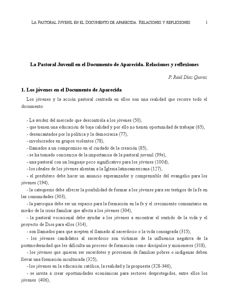 Pastoral Juvenil y Aparecida | PDF | Juventud | Iglesia Católica