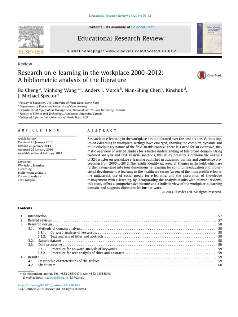 Cheng Research On e Learning in The Workplace 2000 2012 A Bibliometric ...