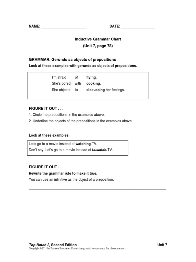 Top Notch 2 Grammar Chart Unit 7 PDF Linguistics Syntactic Relationships