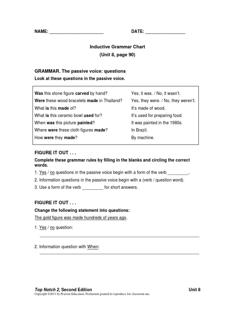 Top Notch 2 Grammar Chart Unit 8 PDF Linguistics Communication