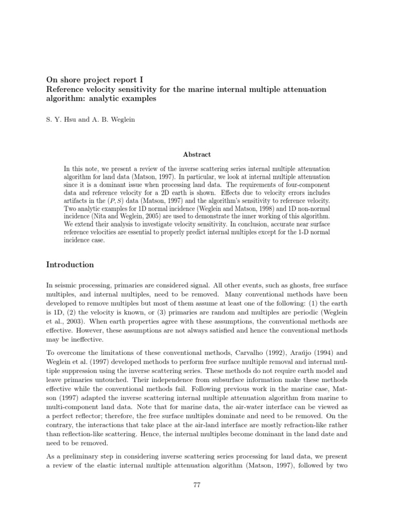 Reference Velocity Sensitivity For The Marine Internal Multiple ...