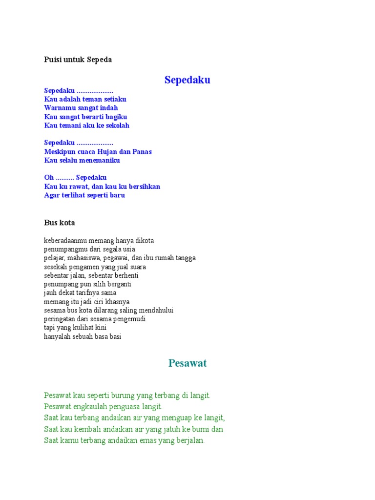 Sepedaku Puisi Untuk Sepeda