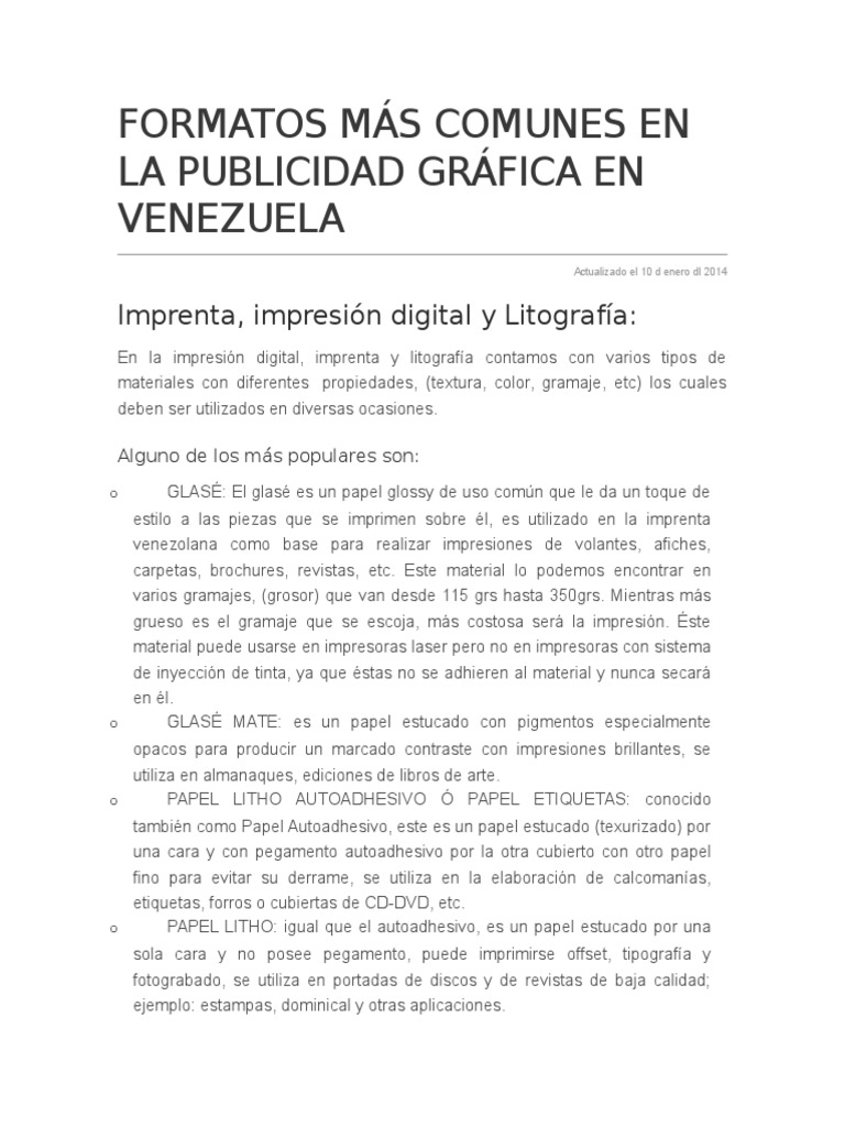 Formatos de Publicidad Gráfica en Venezuela | PDF | Gramophone Record ...