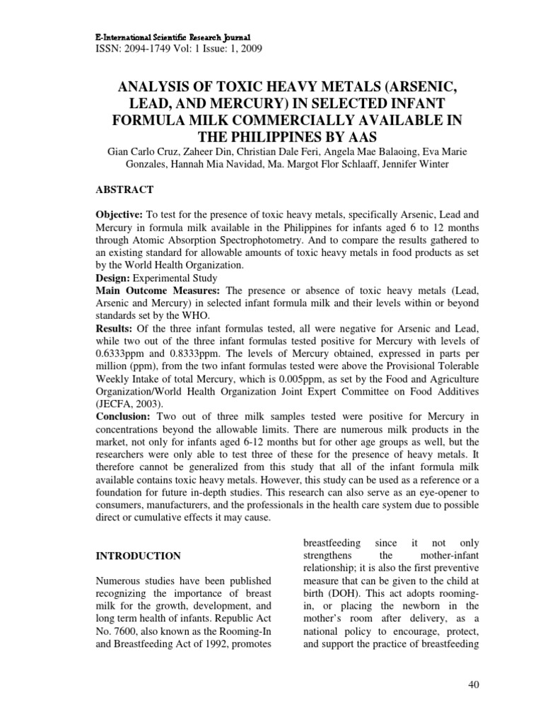 Mercury Levels in Infant Formula Milk | PDF | Atomic Absorption ...