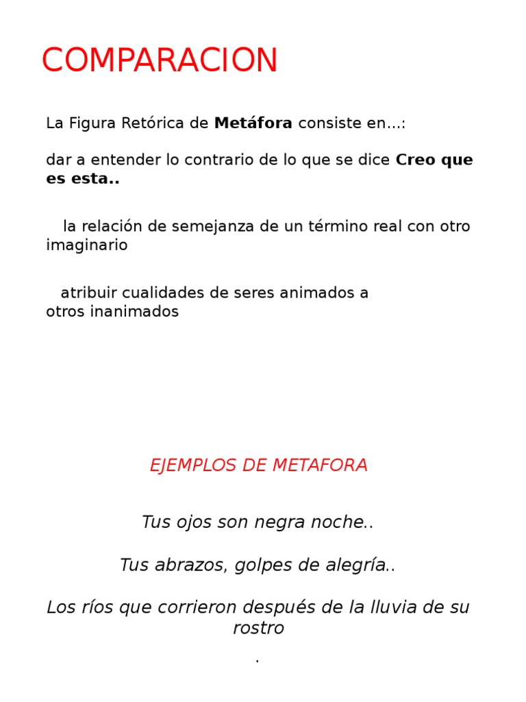 Ejemplos de Metáfora y Comparación | PDF | Metáfora | Ironía