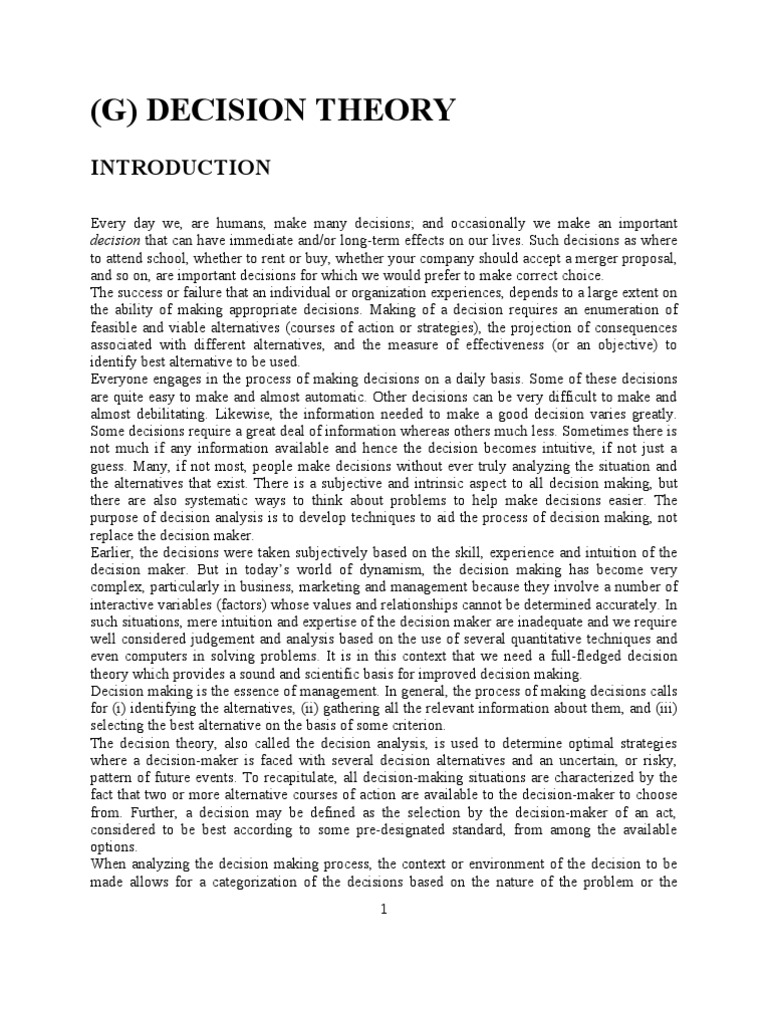 G Decision Theory | PDF | Decision Making | Cognition