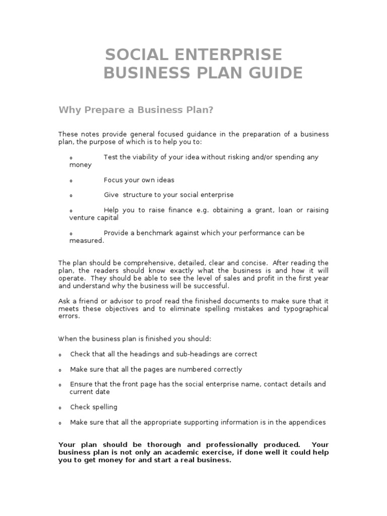 sample social entrepreneurship business plan
