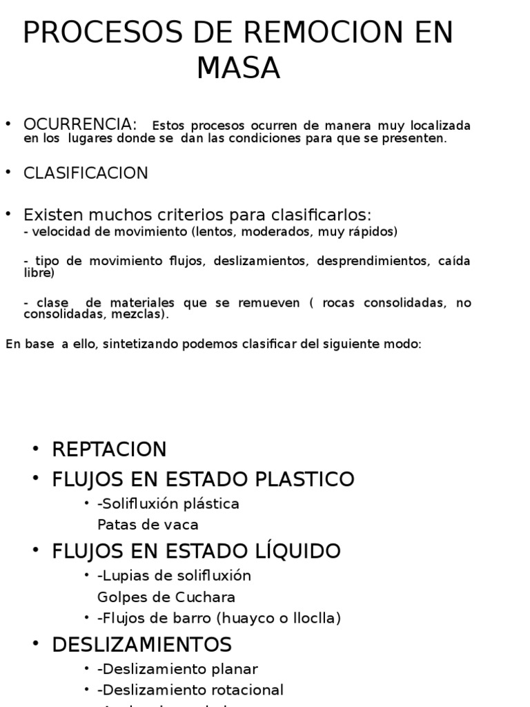 Clasificación de Remociones en Masa | PDF | Deslizamiento de tierra | Suelo