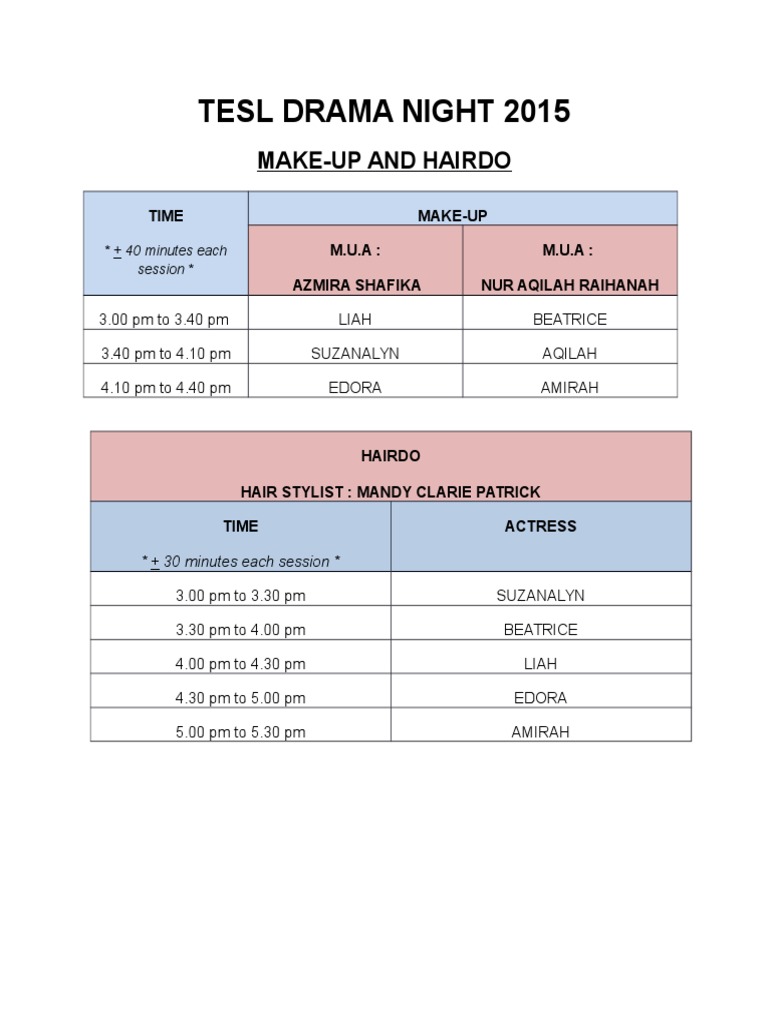 Example Schedule For Make Up Turns | PDF | Art