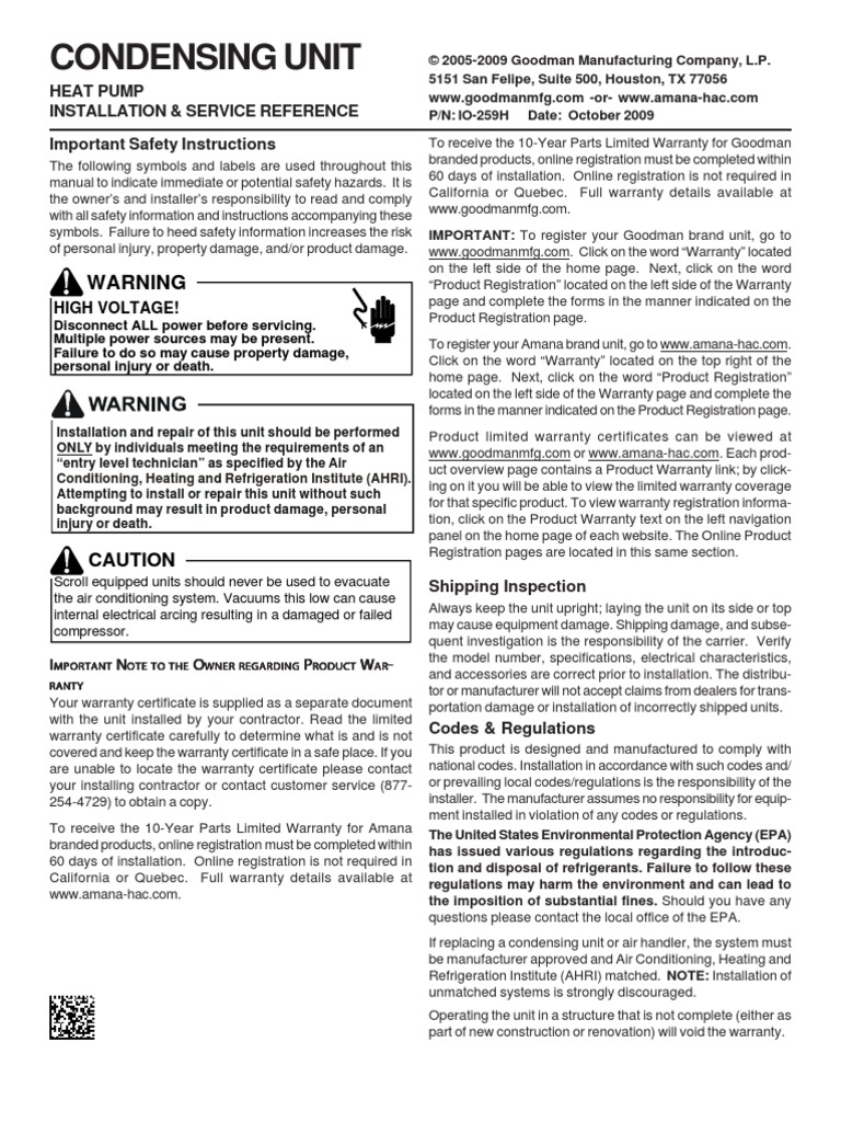 Goodman Heat Pump Manual | Thermostat | Leak