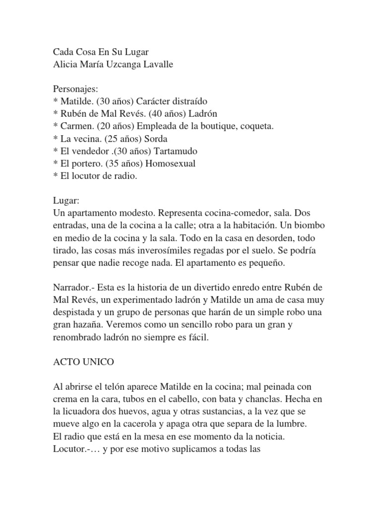 Cada Cosa En Su Lugarobra de teatro.docx Ocio Deportes