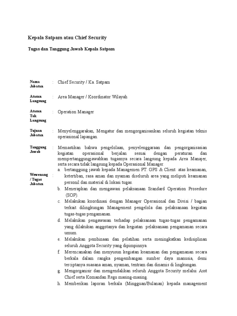 Kepala Satpam Atau Chief Security