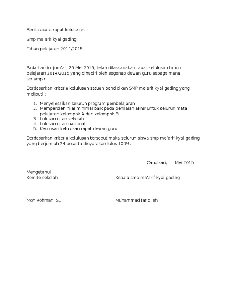 Berita Acara Kelulusan Pdf