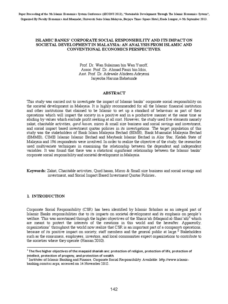 Islamic Banks Corporate Social Responsibility And Its Impact On Islamic Banking And Finance Corporate Social Responsibility