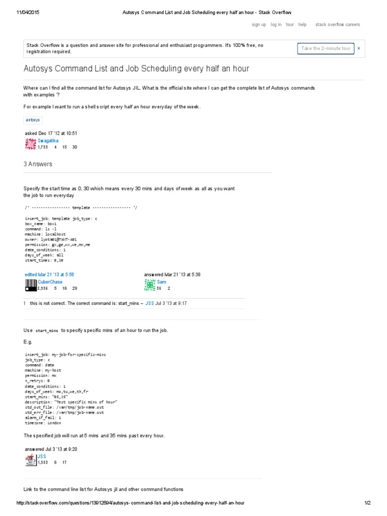 Autosys Command List and Job Scheduling Every Half An Hour Stack