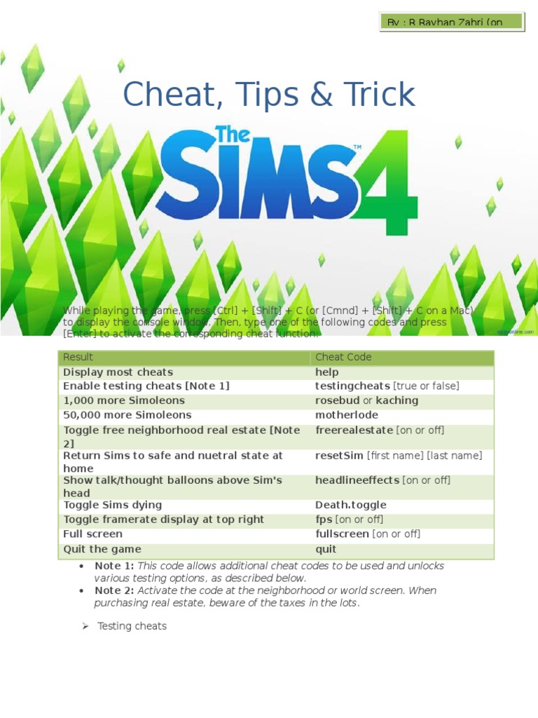 Cheat The Sims 4 PDF Cheating In Video Games Plants