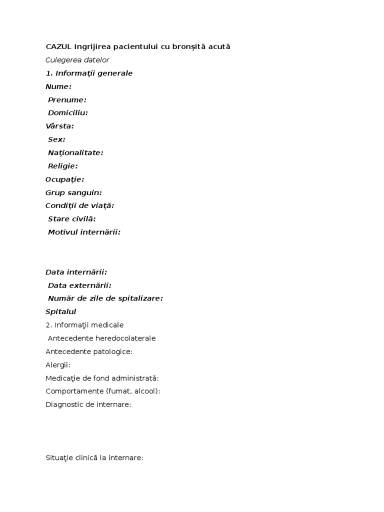 Model Fisa Pacient | PDF