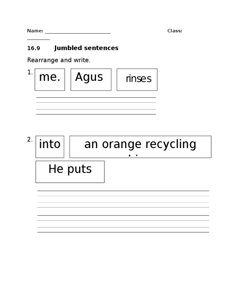 Jumbled Sentences Worksheet for Class 1 | PDF