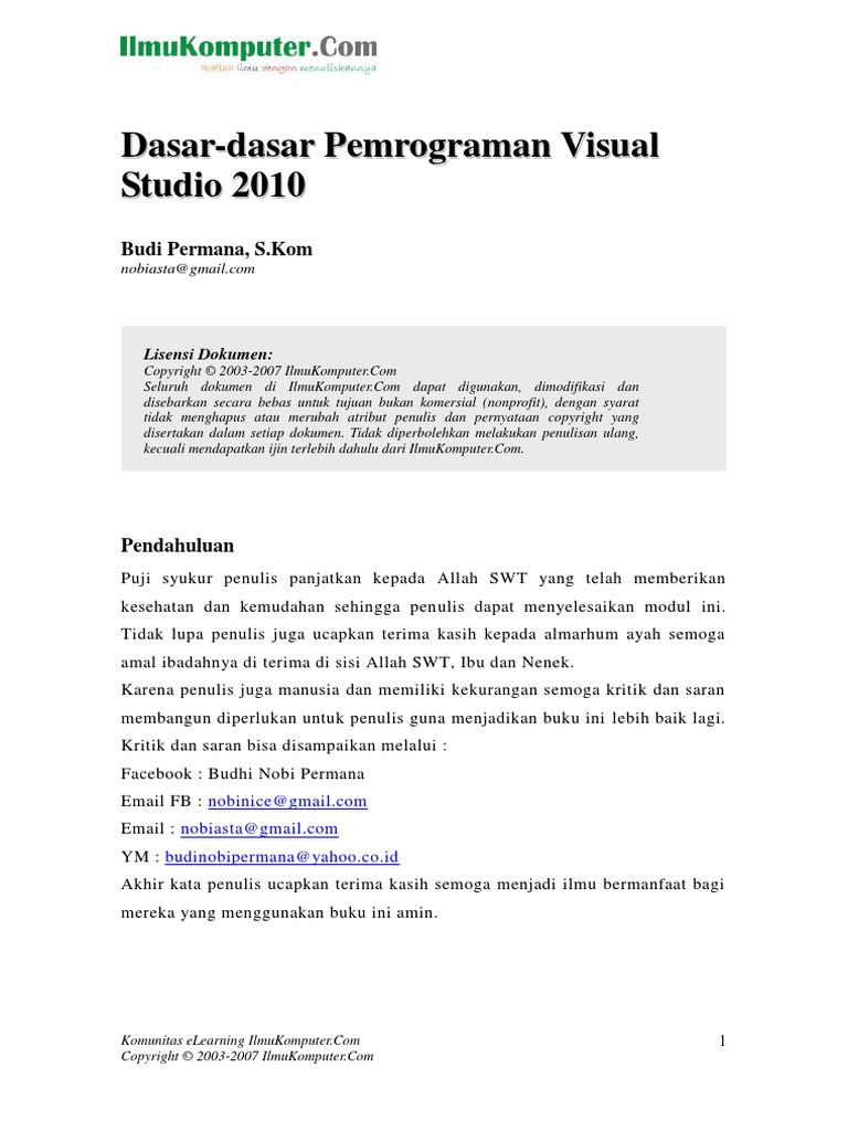 Dasar Dasar Pemrograman Visual Studio 2010 PDF | PDF | Komputer ...