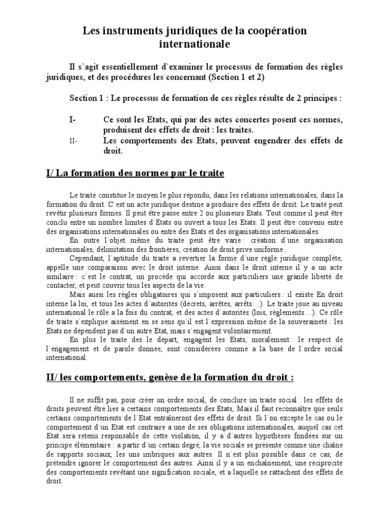 Les instruments juridiques de la coopération internationale Traité