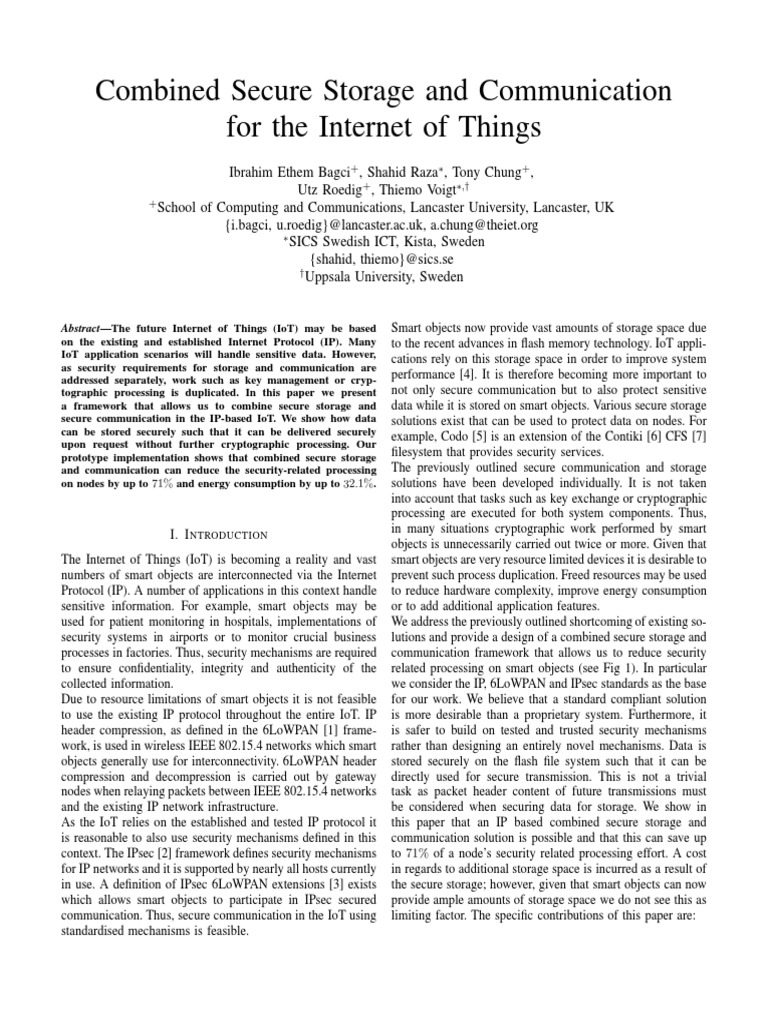 Combined Secure Storage and Communication For The Internet of Things ...
