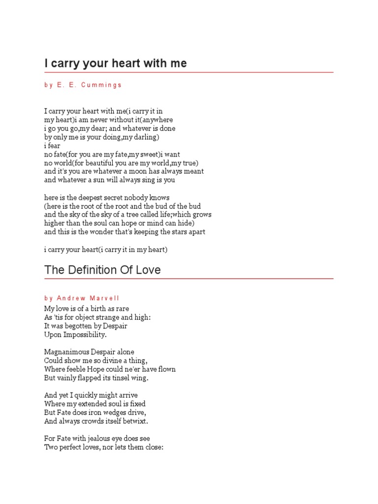 I Carry Your Heart With Me | PDF | Poetry for I Carry Your Heart Free Printable