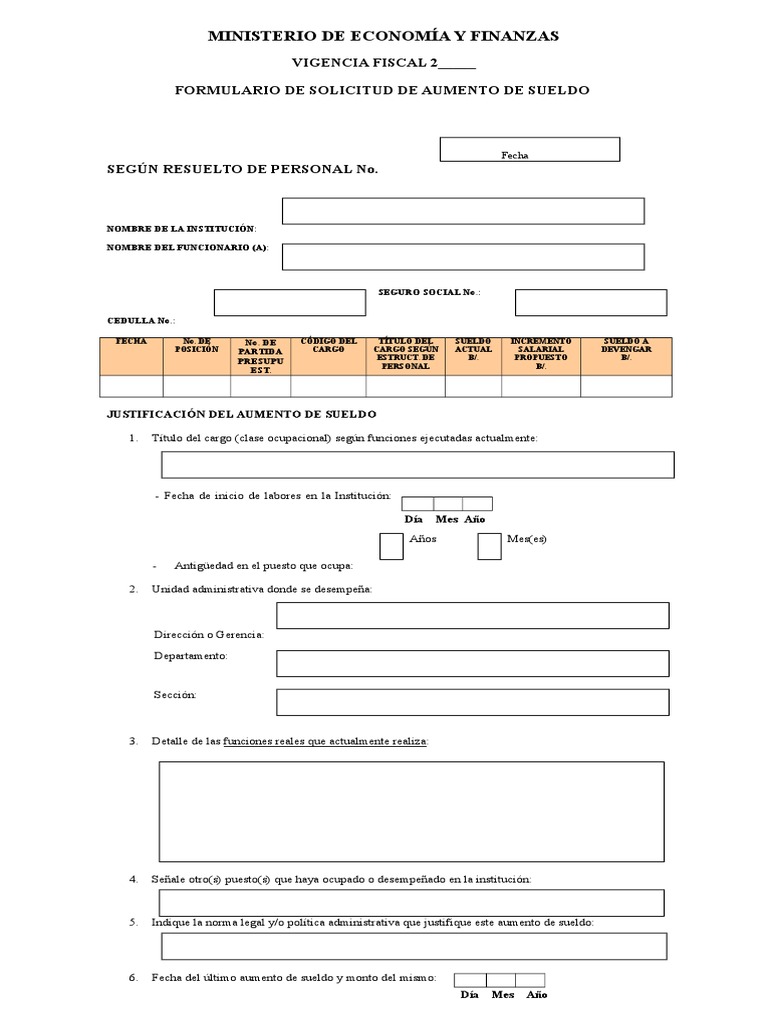 Formulario de Solicitud de Aumento de Sueldo