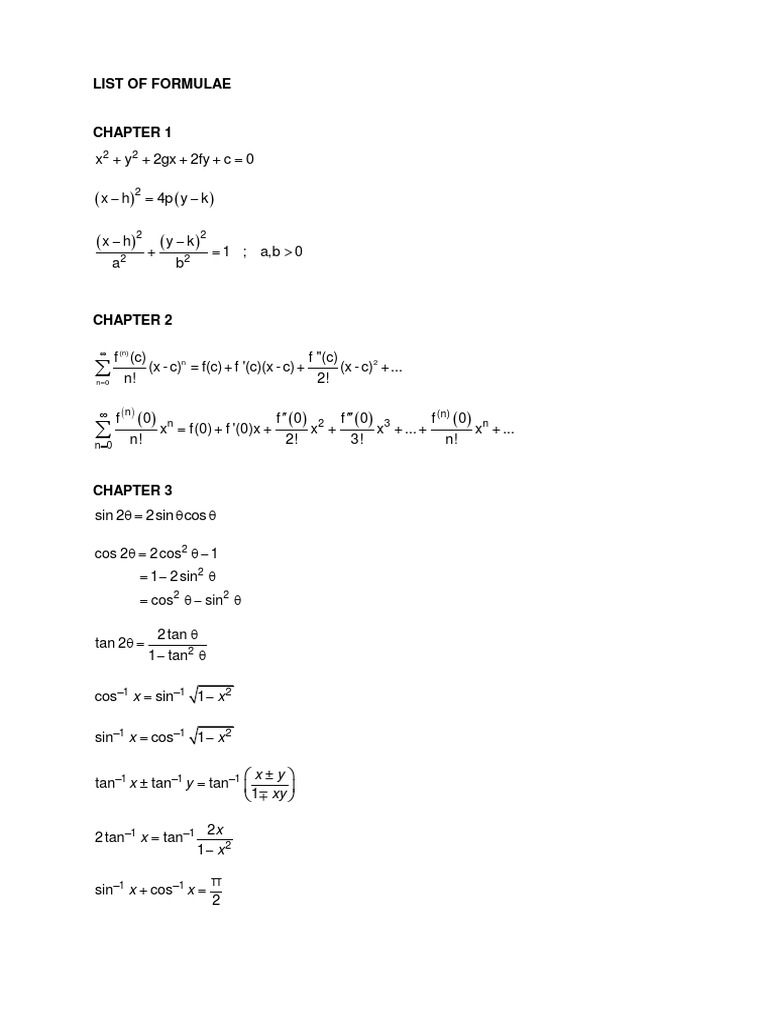 List of Formulae: N (N) N 2 3 N n0 | PDF