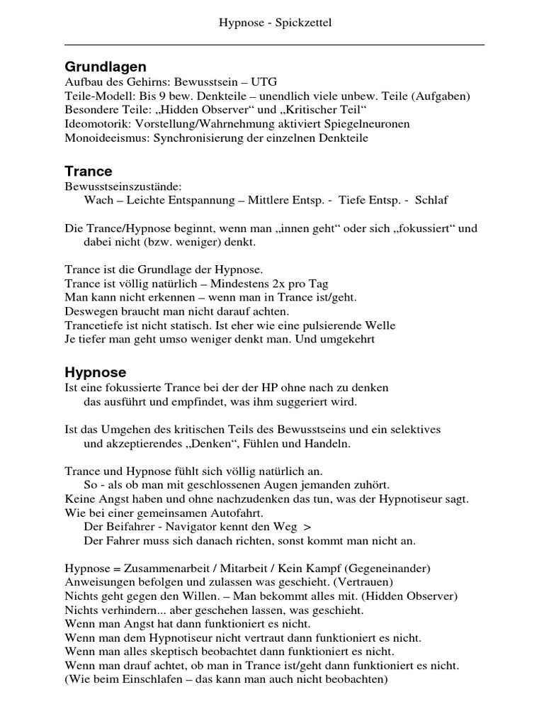 Hypnose Spickzettel