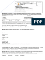 Avaliação Parcial 6 Ano - Ciências