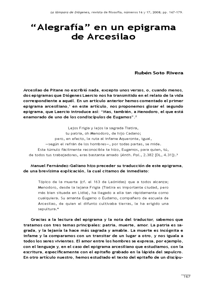 Alegrafia En Un Epigrama De Arcesialao Pdf Platon Socrates