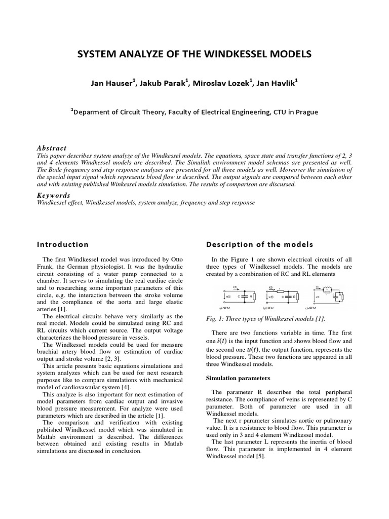 Hauser-System Analyze of The Windkessel Models | PDF | Parameter ...