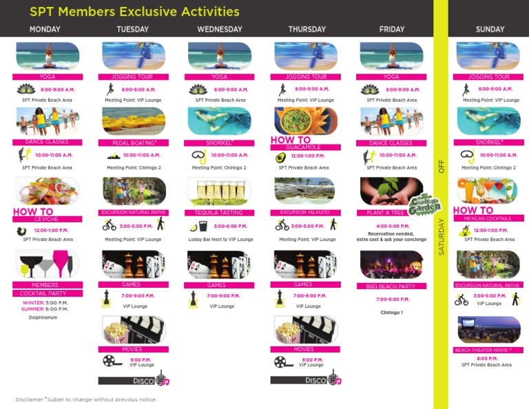 Weekly Activities Schedule Overview | PDF | Cooking, Food & Wine