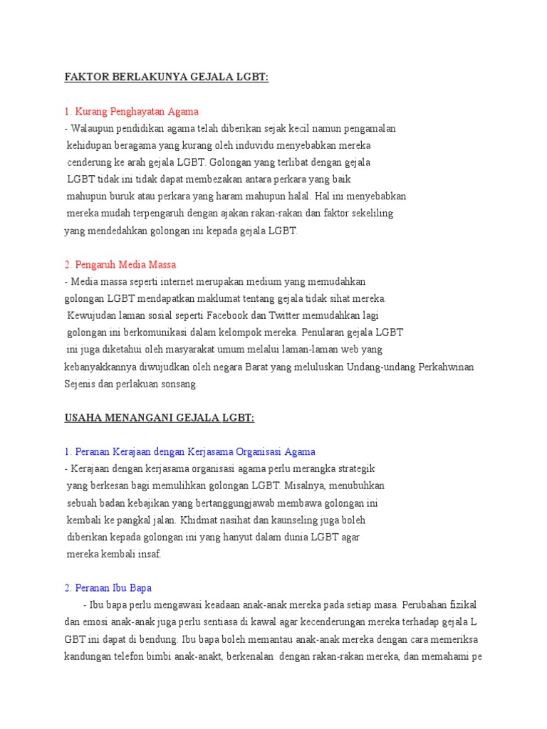 Lesbian Gay Biseksual Dan Transgender Lgbt Faktor Berlakunya Gejala Lgbt Usaha Menangani Pdf
