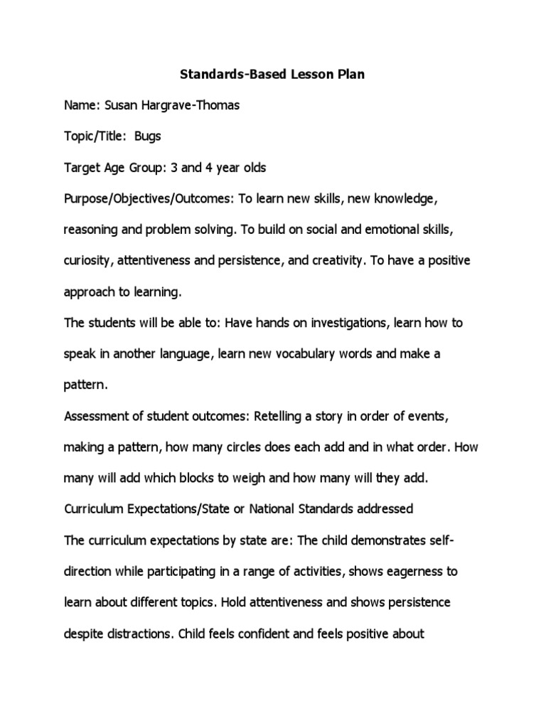5standards based lesson plan template Lesson Plan Learning