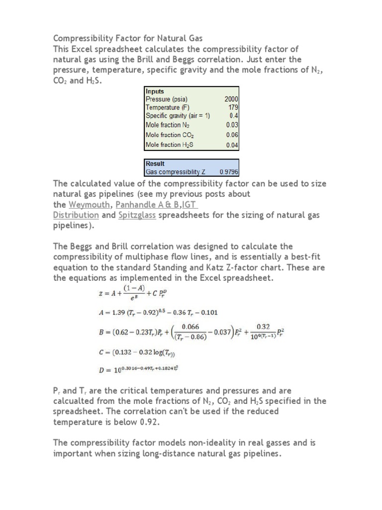 Natural Gas Compressibility Factor Calculator | PDF