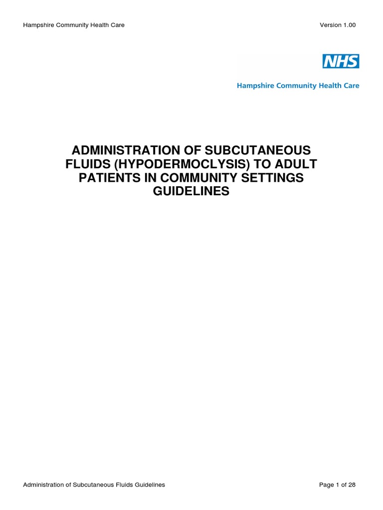 Administration of Subcutaneous Fluid | PDF | Intravenous Therapy ...